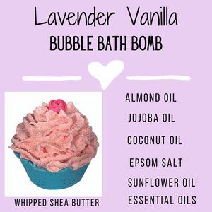 Lavender Vanilla Cupcake Bubble Bath Bomb Epsom Salts | Shea Butter